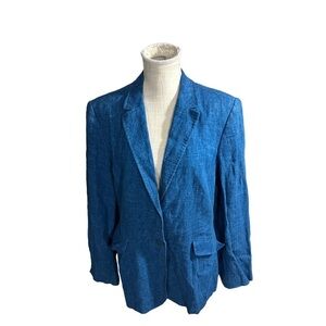 Alfani Women Electric Blue 100% Linen Chambray 2 Button Blazer Sz 14 Career Coat
